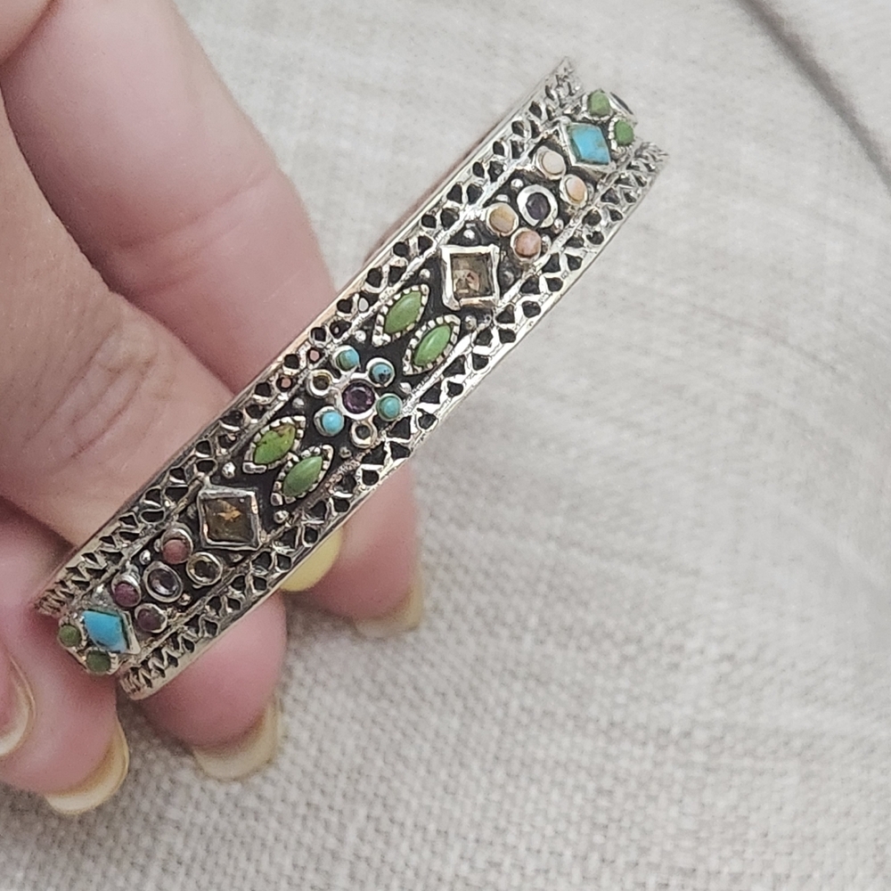 Studio Barse Silver Cuff Bracelet with Intricate Stone Design - Picture 6 of 9